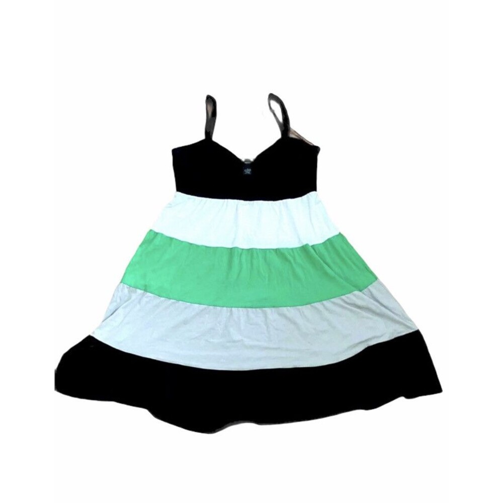 INC International Concepts Striped Sleeveless Tank Dress Black White Green S - Picture 1 of 3